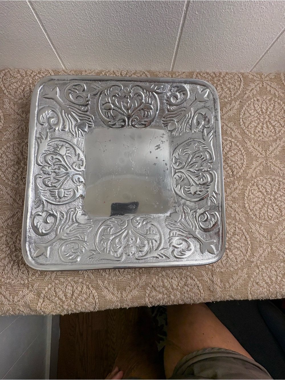 Vintage pewter try from India
